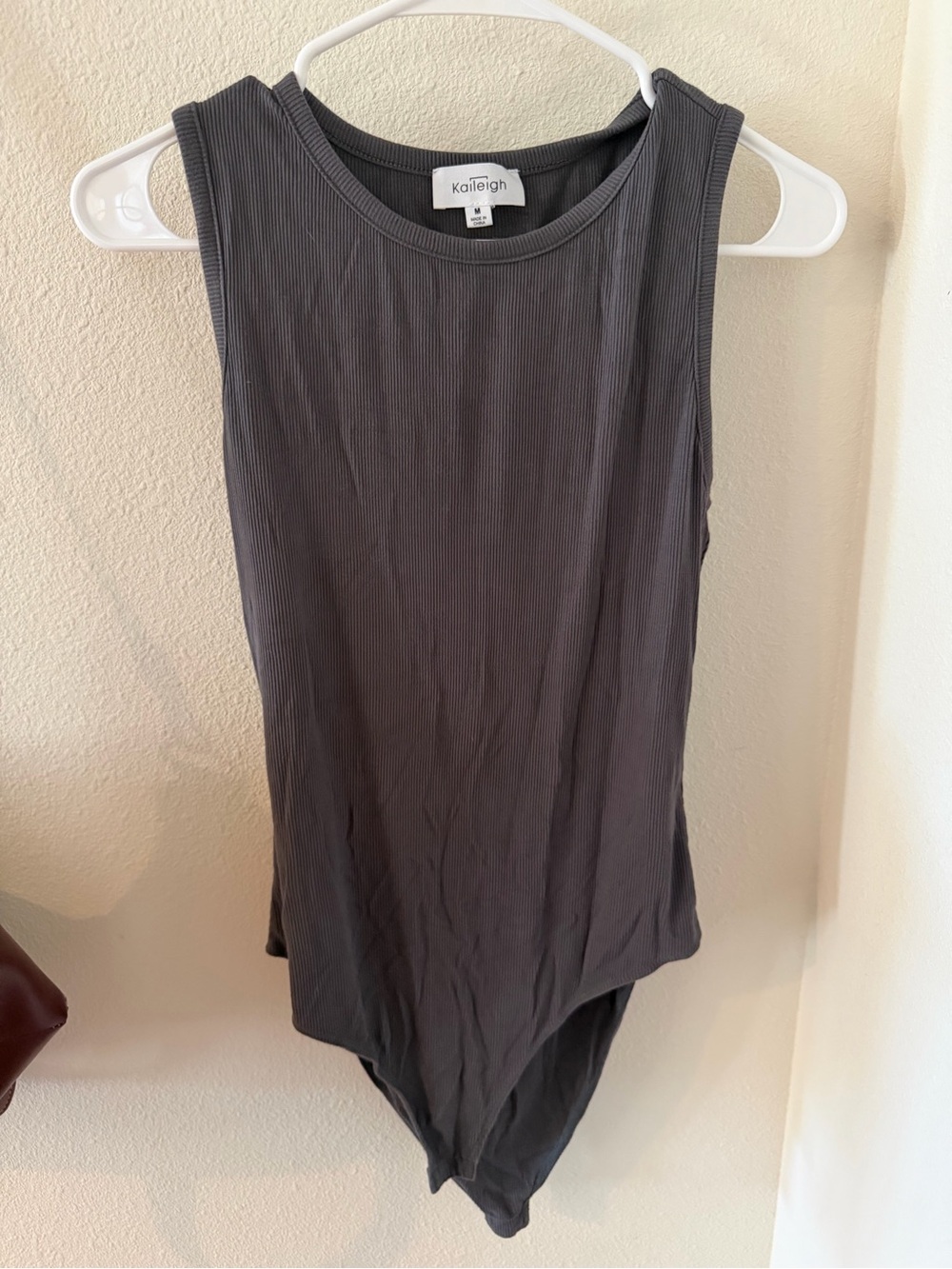 Kaileigh Ribbed Sleeveless Bodysuit in Charcoal Gray